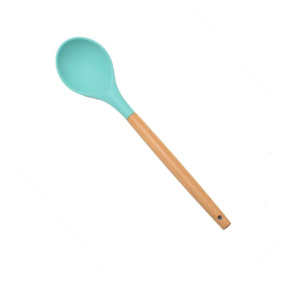 Silicone Cookware Set Kitchen Tools Non-stick Spatula Shovel Wooden Handle Cooking Utensils Kitchenware Accessories Egg Beaters: Spoon