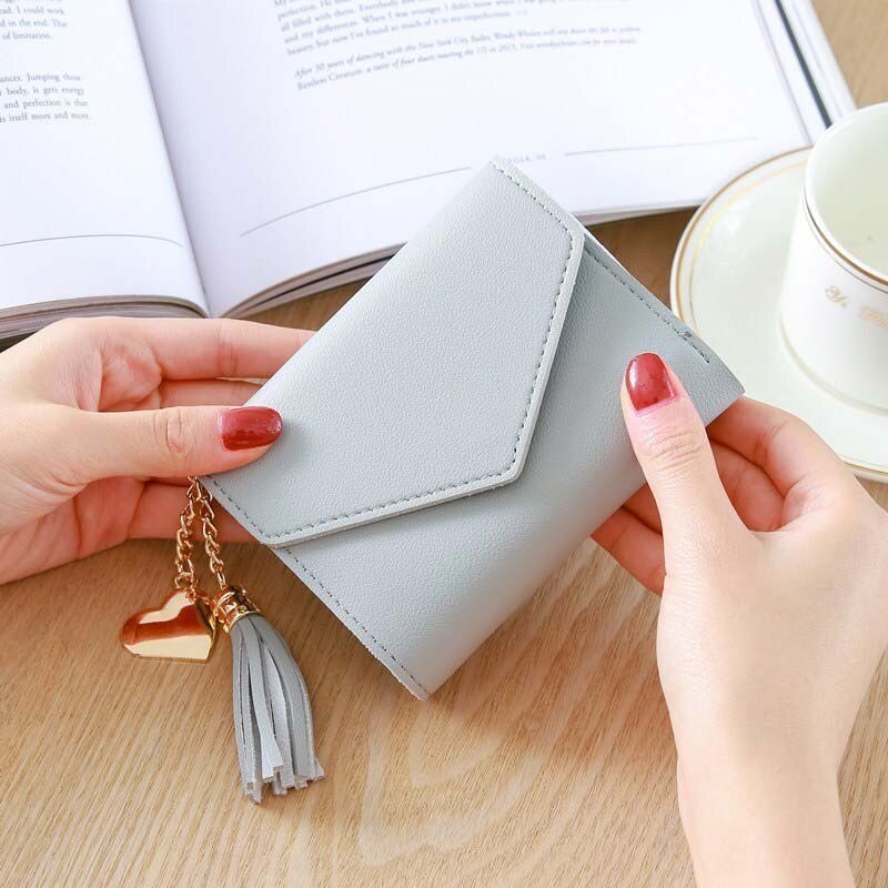 Herald Women Long Wallet with Tassel Leather Cluths Multi-function Ladies' Card Holder Female Coin Purse Wallet: Grey