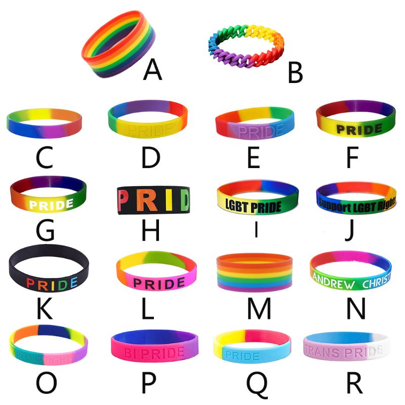 18 soorten Unisex LGBT Rainbow Letters Sport Zes-Kleur Gay Lesbische Trots Siliconen Rubber Polsbandje Armband Party Parade