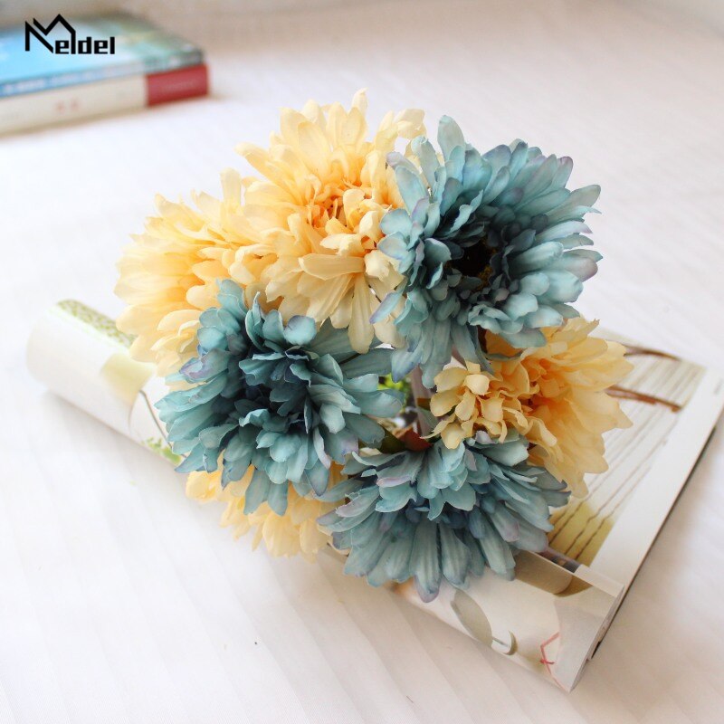 Meldel bruidsboeket gerbera's kunstzijden madeliefjes bruidsmeisjesaccessoires bruidsboeket doe-het-zelf huisdecoraties: Blauwbeige