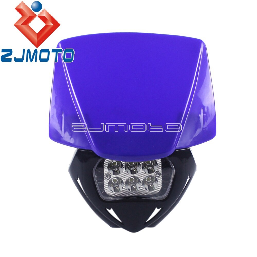 Ensemble universel de phare LED de vélo de saleté pour Yamaha Suzuki YZ YZF WR TT DR RM MX Enduro Supermoto masque de carénage de phare bleu: Bleu