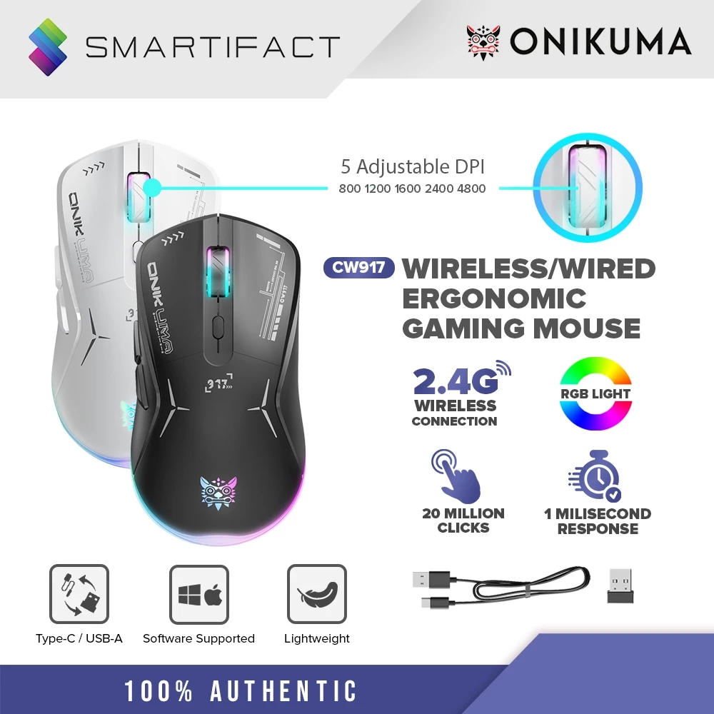 ONIKUMA Wired Gaming Wireless Maus 7 RGB Hintergrundbeleuchtung Beleuchtung Modi 4800 DPI Ergonomische Spiel Mäuse Esports Maus Für Laptop PC Gamer