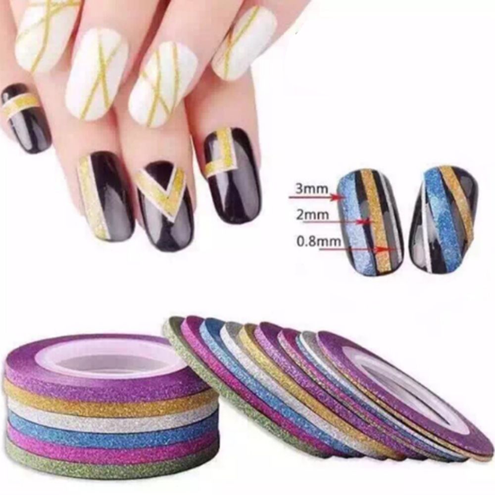 10 Rolls Matte Glitter Nail Striping Tape Set 1mm Lijn Multi Kleur Styling Tool Nail Art Transfer Sticker Nail art Decals Kit