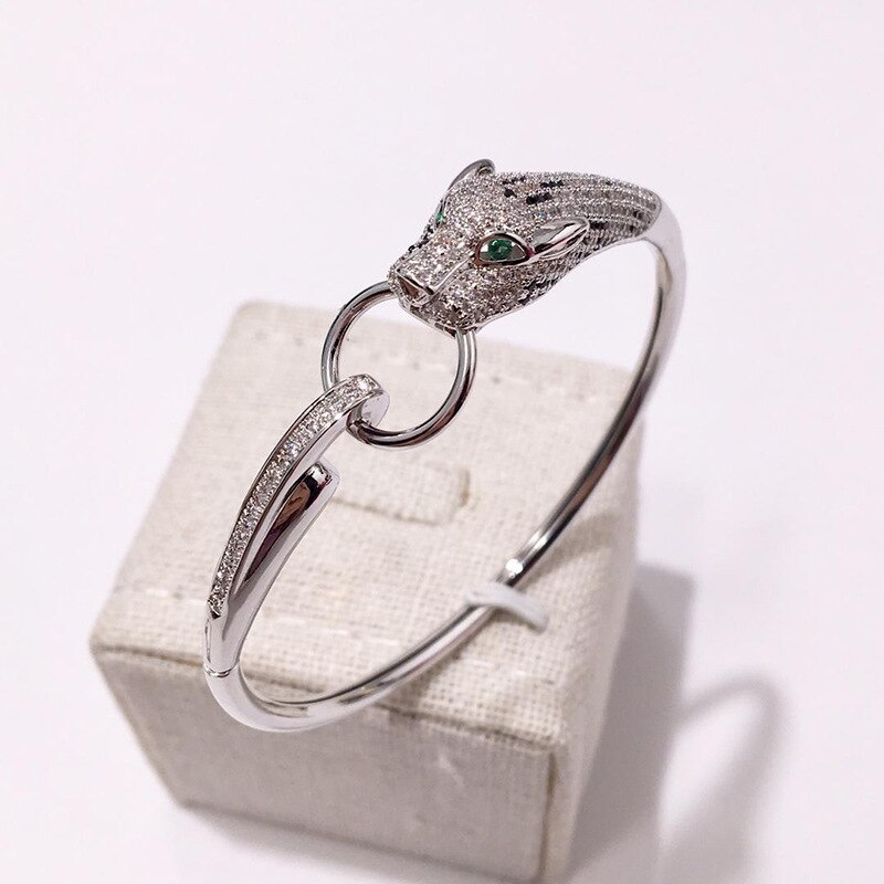 Leopard Ebene Manschette Armreif Gepflastert AAA Zirkon Stein Panther Kreis Armbinde für Frauen Hochzeit Partei Schmuck