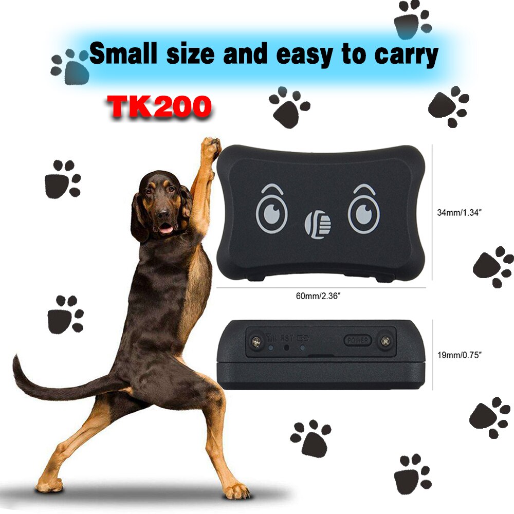 TK200 Mini rastreador GPS para mascotas a prueba de agua IP66 rastreador GPS para perros/gatos TK200 seguimiento en tiempo real alarma de batería baja localizadores de estilo de coche