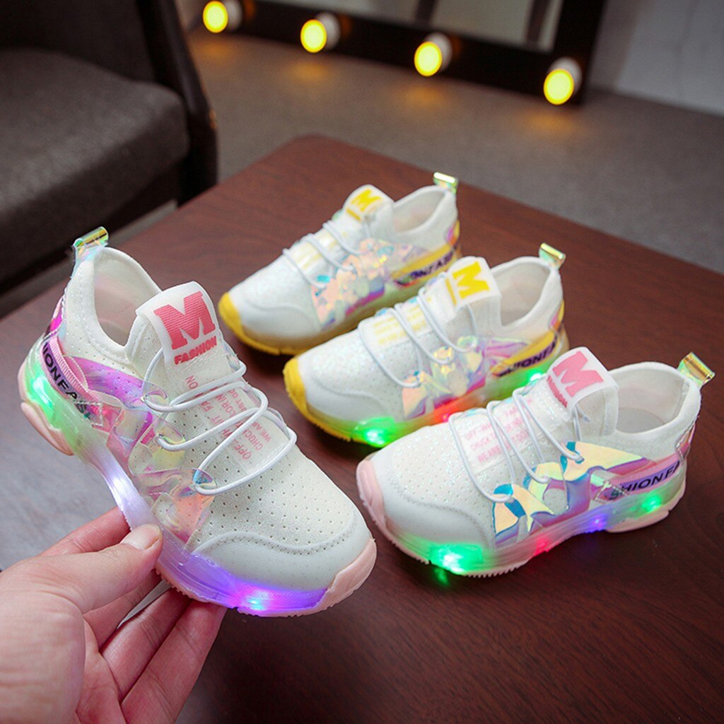 Los niños chico bebé niñas niños de malla de carta luminosa Led deporte correr zapatillas de deporte Zapatos