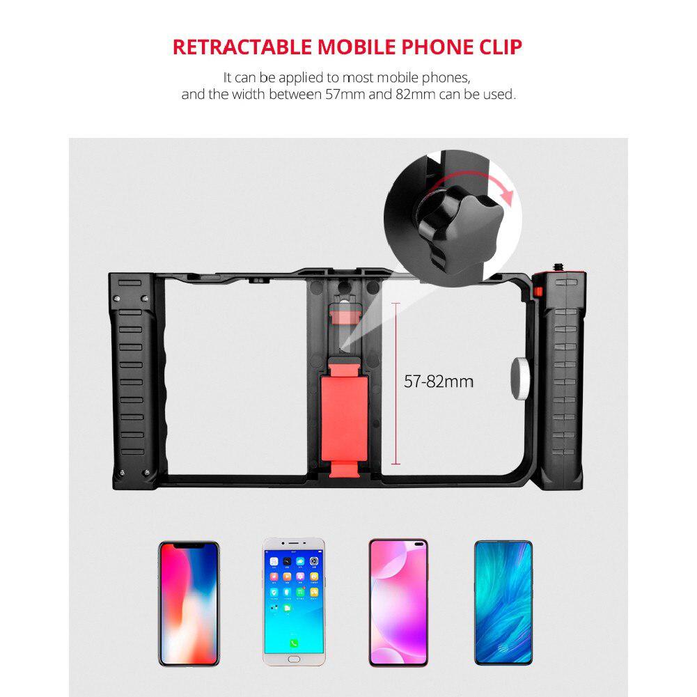 Handheld Phone Video Stabilizer Grip Mount Stand with Double Handle Bracket Handheld Stabilizer Frame Smartphone Grip Filmmaking