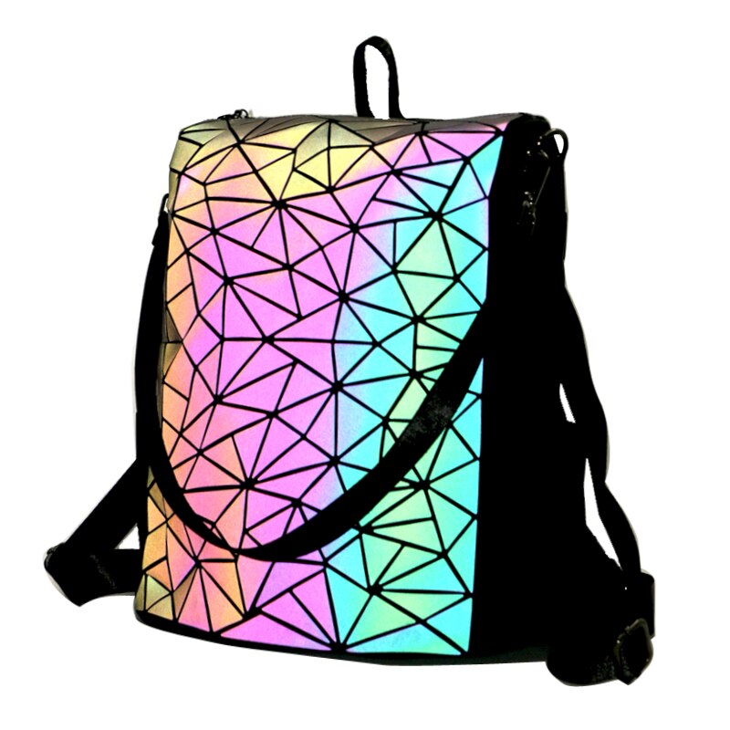 Conjunto de mochila Casual con geométrico de fluoresencia, bolso y monedero para mujer, riñonera holográfica: 2 in 1 bag