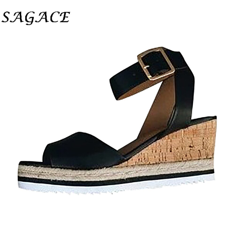 Buty SAGACE damskie klamry sandały klinowe gumowe plażbyć winnym sandały 2019 letnie damskie skórzane sandały na obcasie 5cm obuwie