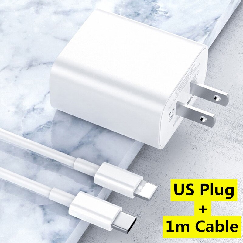 LISM 20W PD chargeur rapide pour iPhone 12 Pro USB C C2L adaptateur ue prise américaine chargeur de voyage QC3.0 pour IPhone 11 pour Samsung HUAWEI: US Plug - USB-C 1m