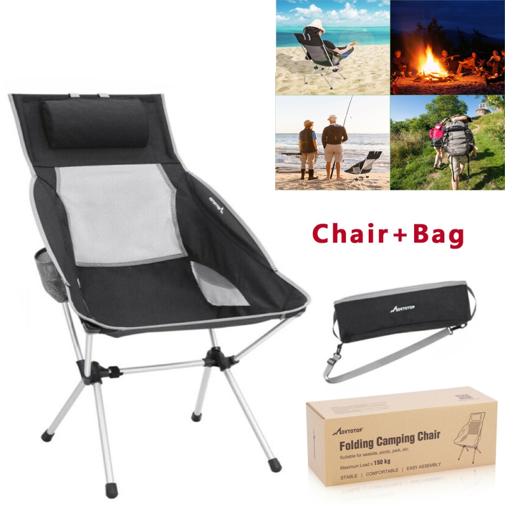 MOVTOTOP Folding Camping Chair Mesh High Back Ergonomic Armrest Beach Chair 45x87x100