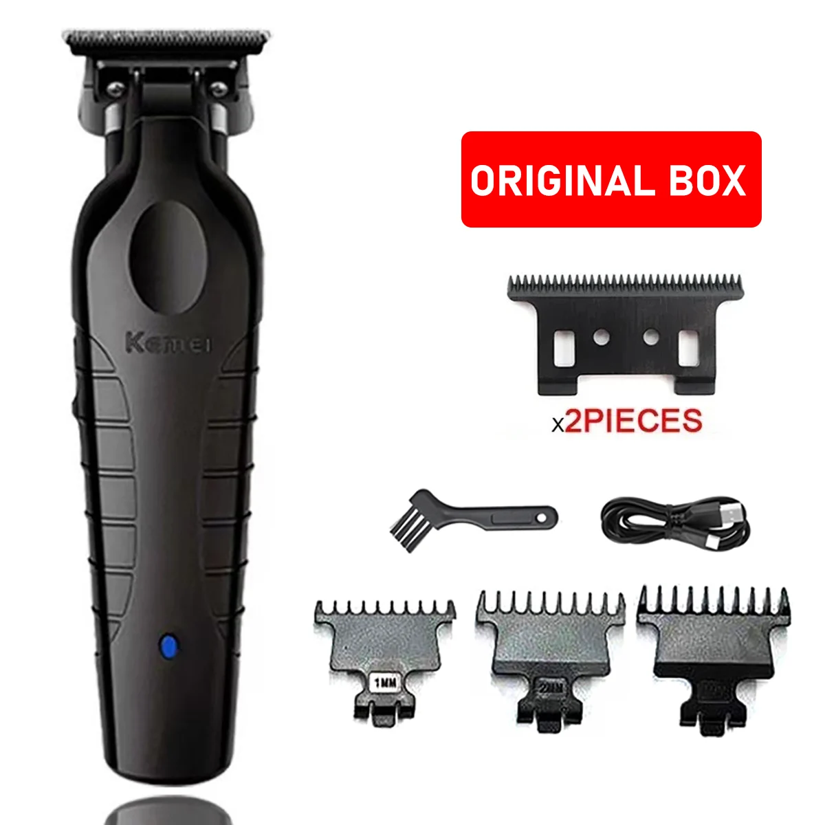 Kemei 2299 Barber Cordless Hair Trimmer 0mm Zero Gapped Carving Clipper Detailer Electric Finish Cutting Machine: Orange