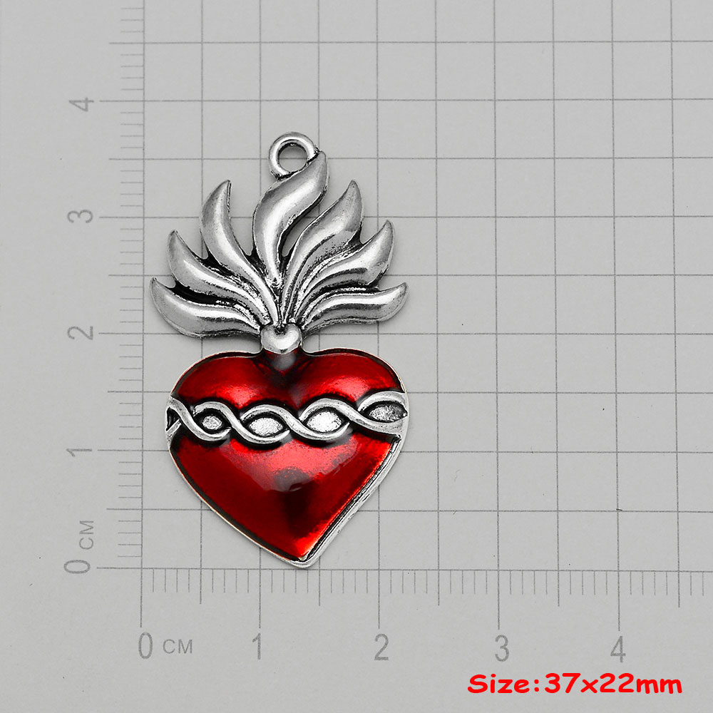 4pcs/Lot Gothic Burning Sacred Heart Charms Corazon Winged Catholic Pendants For Diy Necklace Earring Jewelry Making Supplies: Rhodium Plated