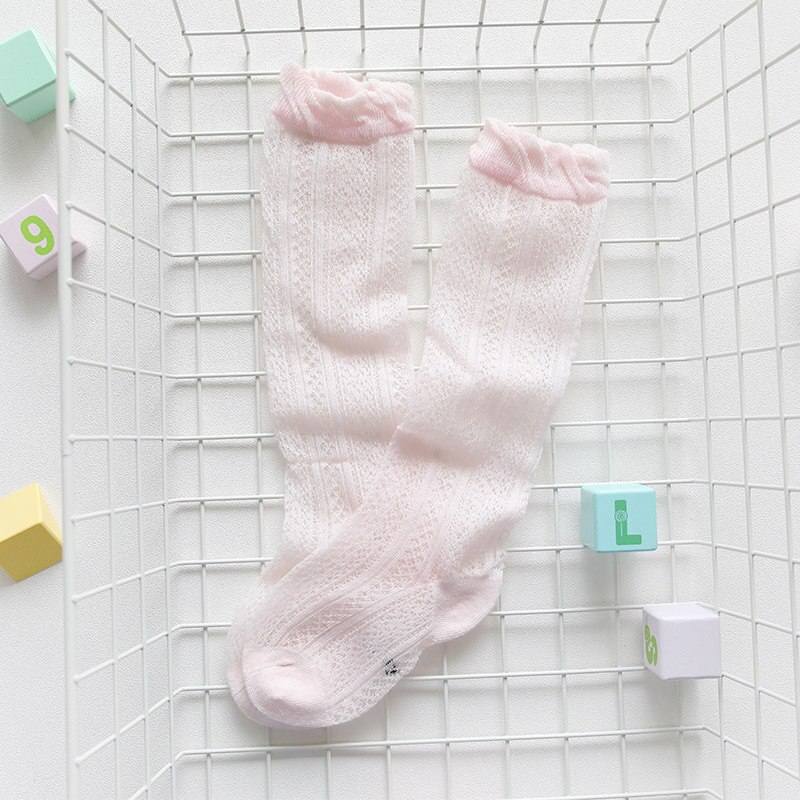 Children's Knee High Socks Mesh Socks Toddler Kids Baby Knee High Socks Soft Breathable Cotton Hollow Tube Ruffled Stockings