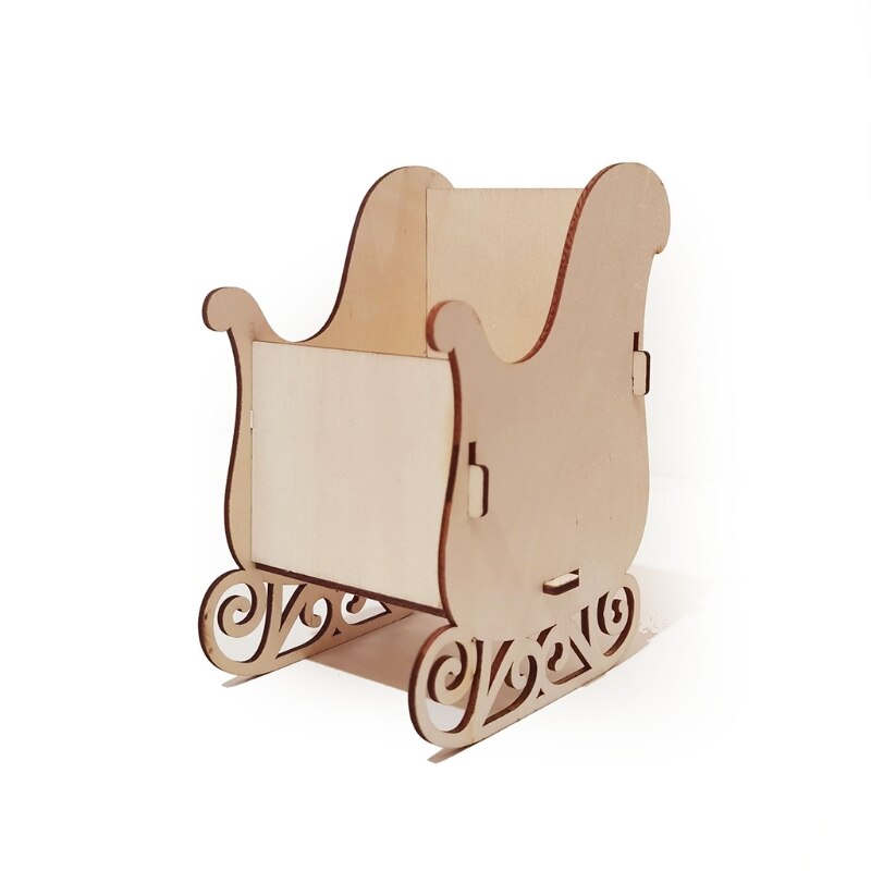 DIY Christmas Sleigh Decoration Kit with Paints Brushes Wooden Art Craft for Kid 77UD