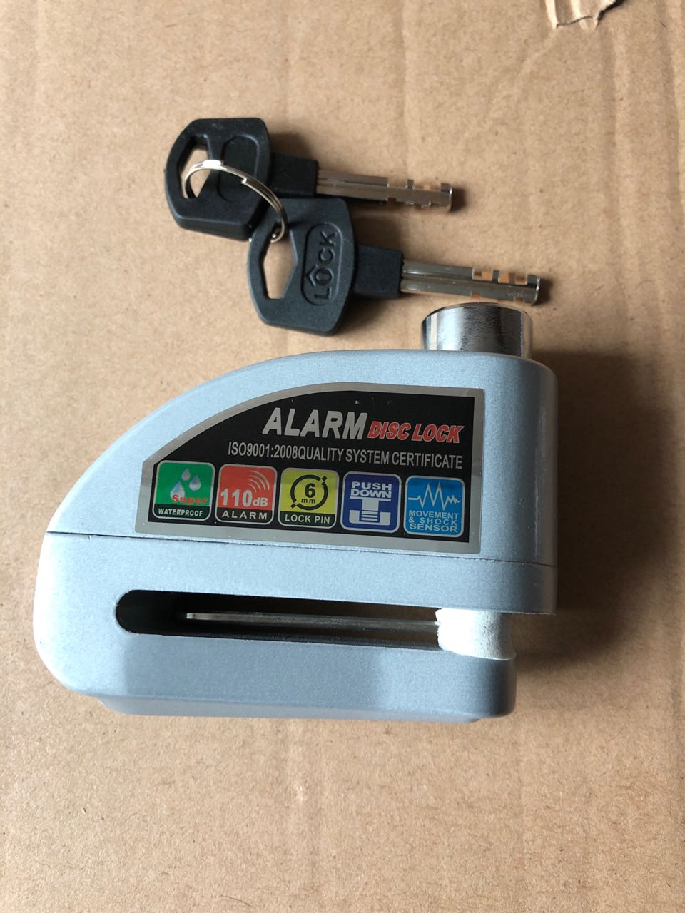 newest bike alarm lock safety waterproof motorcycle brake disc alarm lock bike lock 8 color: Silver