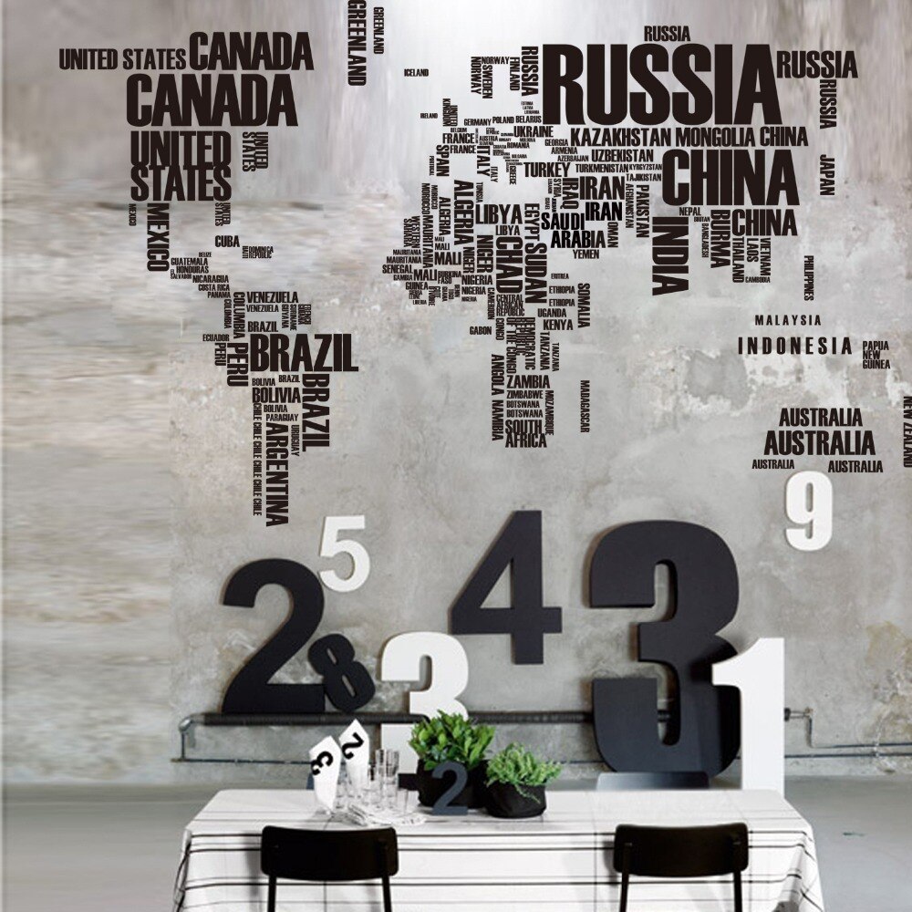 60*90*2 large World Map Wall Stickers original letters Map Wall Art Bedroom Home decorations wall decals
