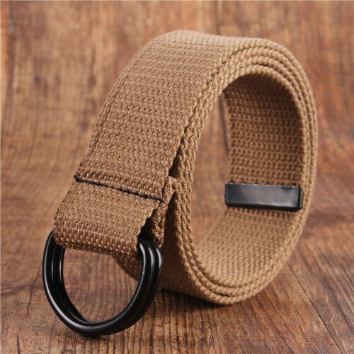 cinturón de lona para hombres jóvenes lona doble anillo hebilla Simple salvaje cinturón vaquero hombres mujeres: kaqiB