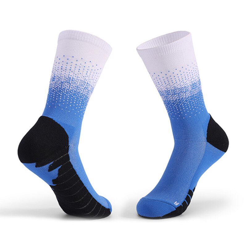 Sportlich Mittlere Waden Besatzung Socken für Männer Basketball Radfahren Weiche Kissen Dicke Socken Atmungsaktiv Schnell Trocken: Blau und Weiß
