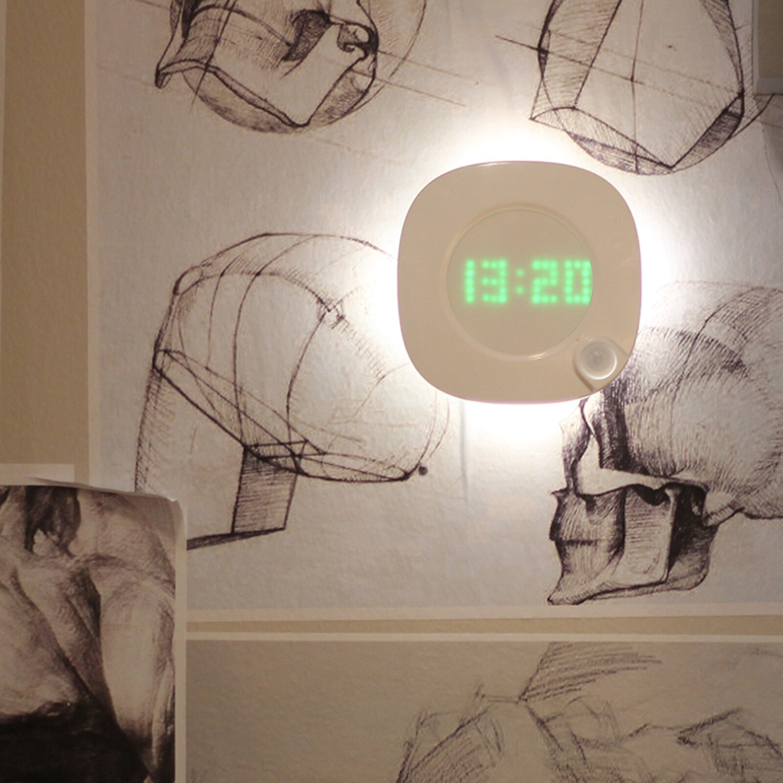Body Infrared Sensor Led Night Lamp Wall Clock for Bedroom Auto On