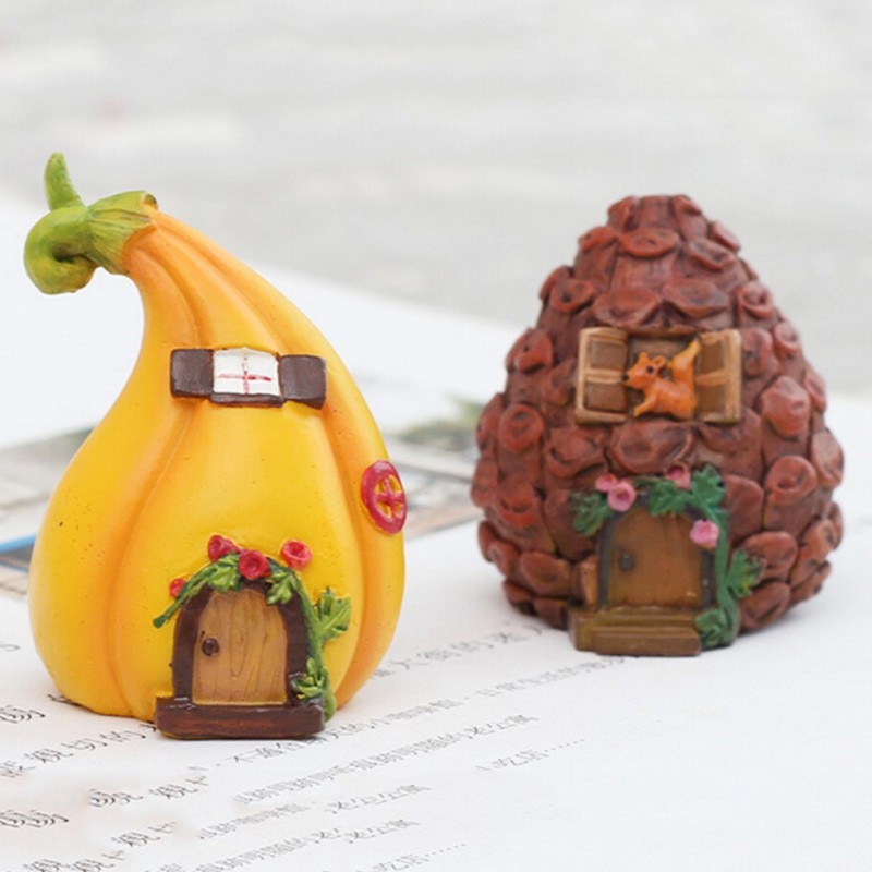 Mini Resin Micro Landscape House Miniature House Fairy Home Garden Decoration Crafts Fairy Garden Pumpkin Room Decor
