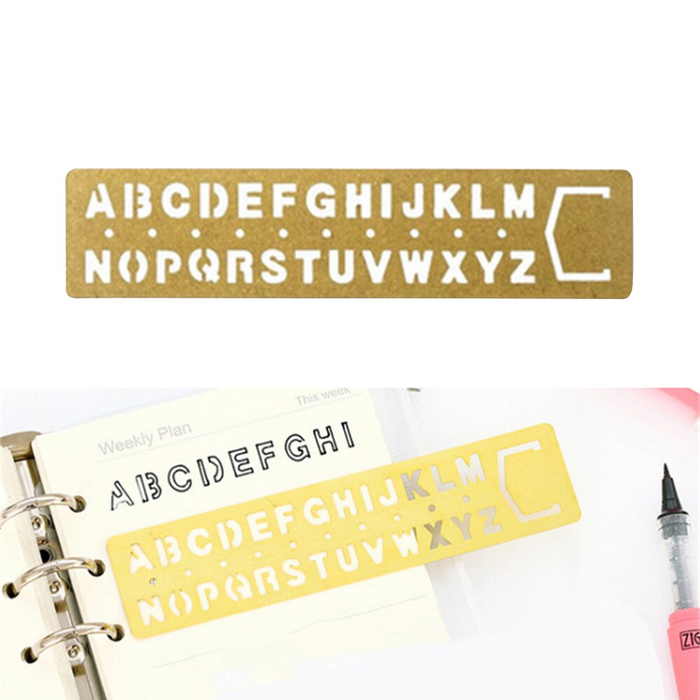 Retro Brass Multifunction Drawing Template Ruler Alphanumeric Hollow Metal Ruler DIY Handwriting Learning Tool Ruler