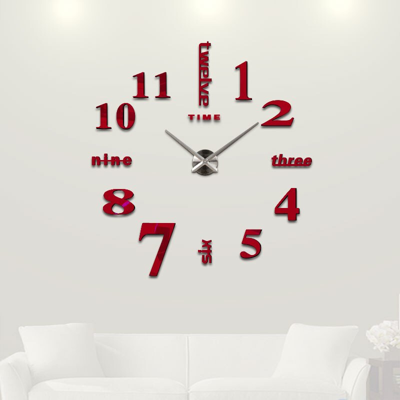 Home decoration Quartz Home Decoration big wall clock modern 3D DIY large decorative wall clocks watch wall unique: Red S