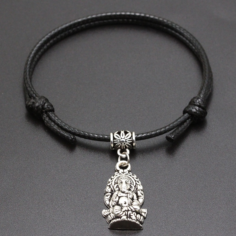 Ganesha – Bracelet à cordon en fil rouge, pendentif éléphant bouddha, porte-bonheur, café noir, fait à la main, pour Couple amoureux