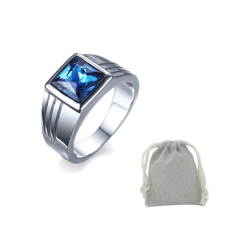 Anillos de para hombre, anillo de declaración de acero inoxidable con piedra azul rectangular, anillo con joya de masculina