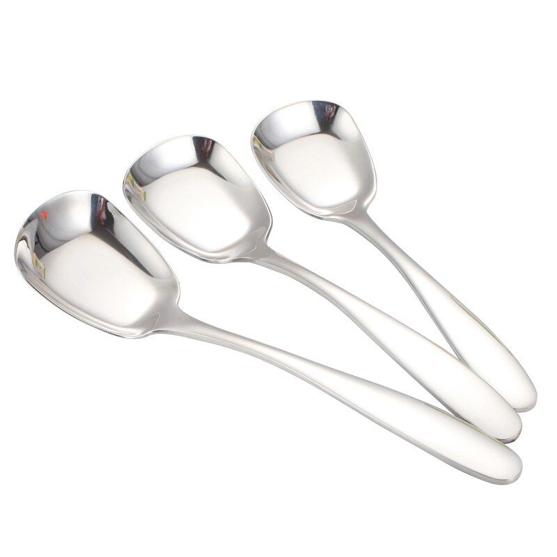 Flat Bottom Spoon Set Ice Cream Dessert Fruit Salad Spoon Simple Stainless Steel Tableware Home Kitchen Accessories: Silver