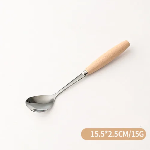Fruta tenedor cuchara Acero inoxidable cuchillo de carne cena tenedor mango de madera cubertería occidental conjunto de vajilla: 6