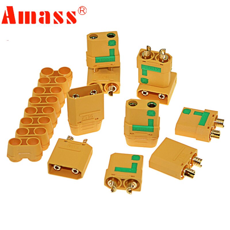 Amass XT90S 10PCS XT90 Connector Anti-Spark Male Female Connector with cover Sheath Housing VS XT60 Deans for RC Lipo Battery