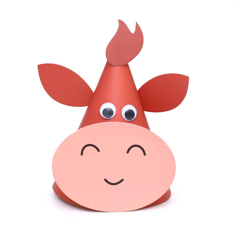 Diy Animal Theme Hat Set Cow Chick Children's Party Paper Card Cap Boy Girl Birthday Baby Shower Decor Supplies: 1