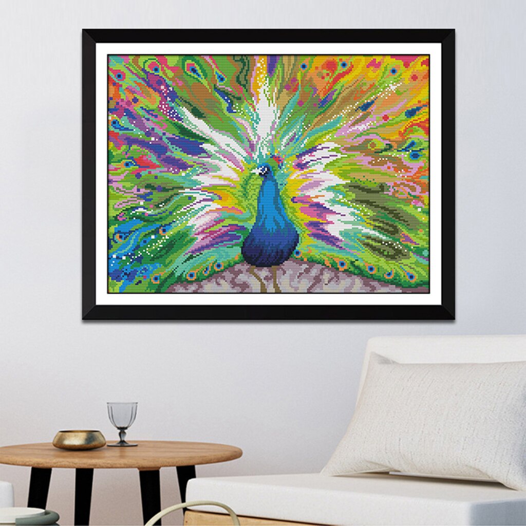 11CT 14CT Stamped Cross Stitch Kits Pre-Printed Peacock Pattern for Adults