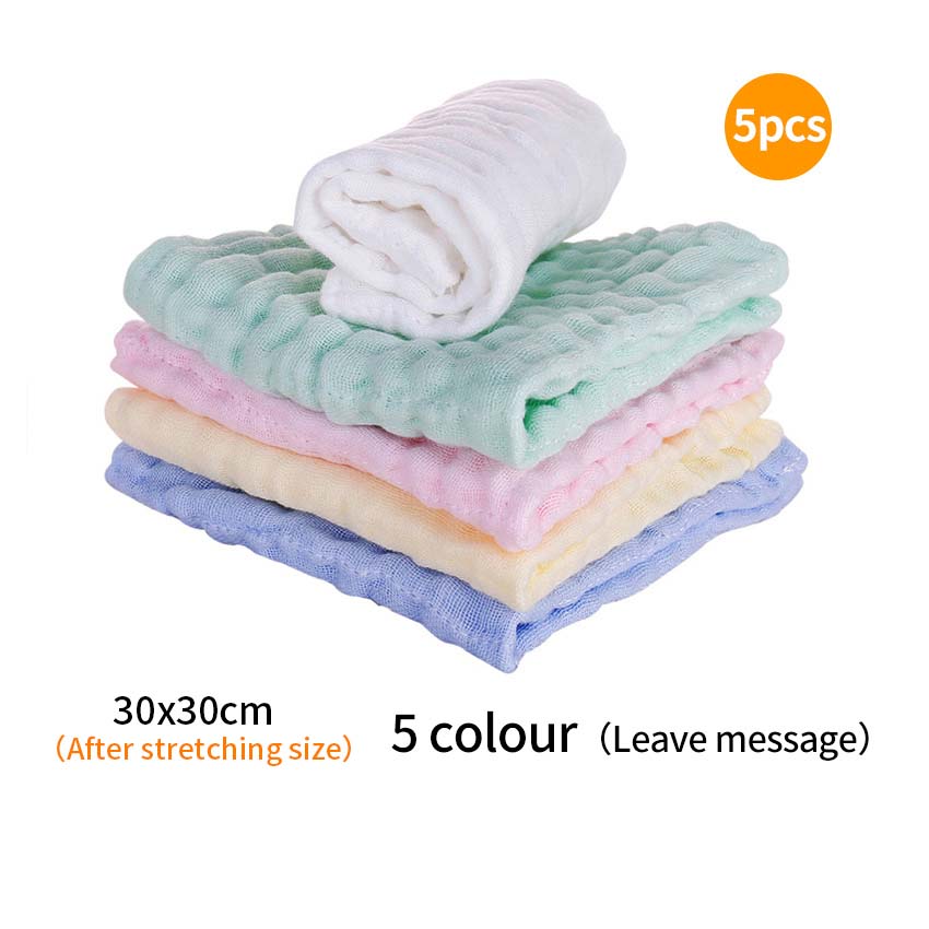 5Pcs Baby Towel Kid Bath Towels for Babys Face Wash Wipe Muslin squares Cotton Hand Towel soft Baby Gauze for newborn Baby Stuff: 5 Colors