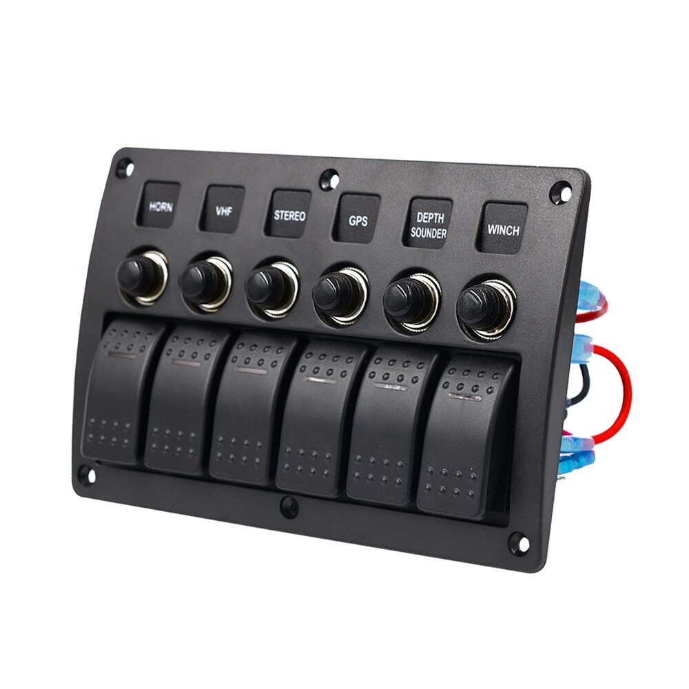 Panel de interruptor basculante de barco 3 pines 6 Gang 12 v/24 v Led rojo interruptores de circuito marino de coche cargador Panel de interruptor protegido de sobrecarga