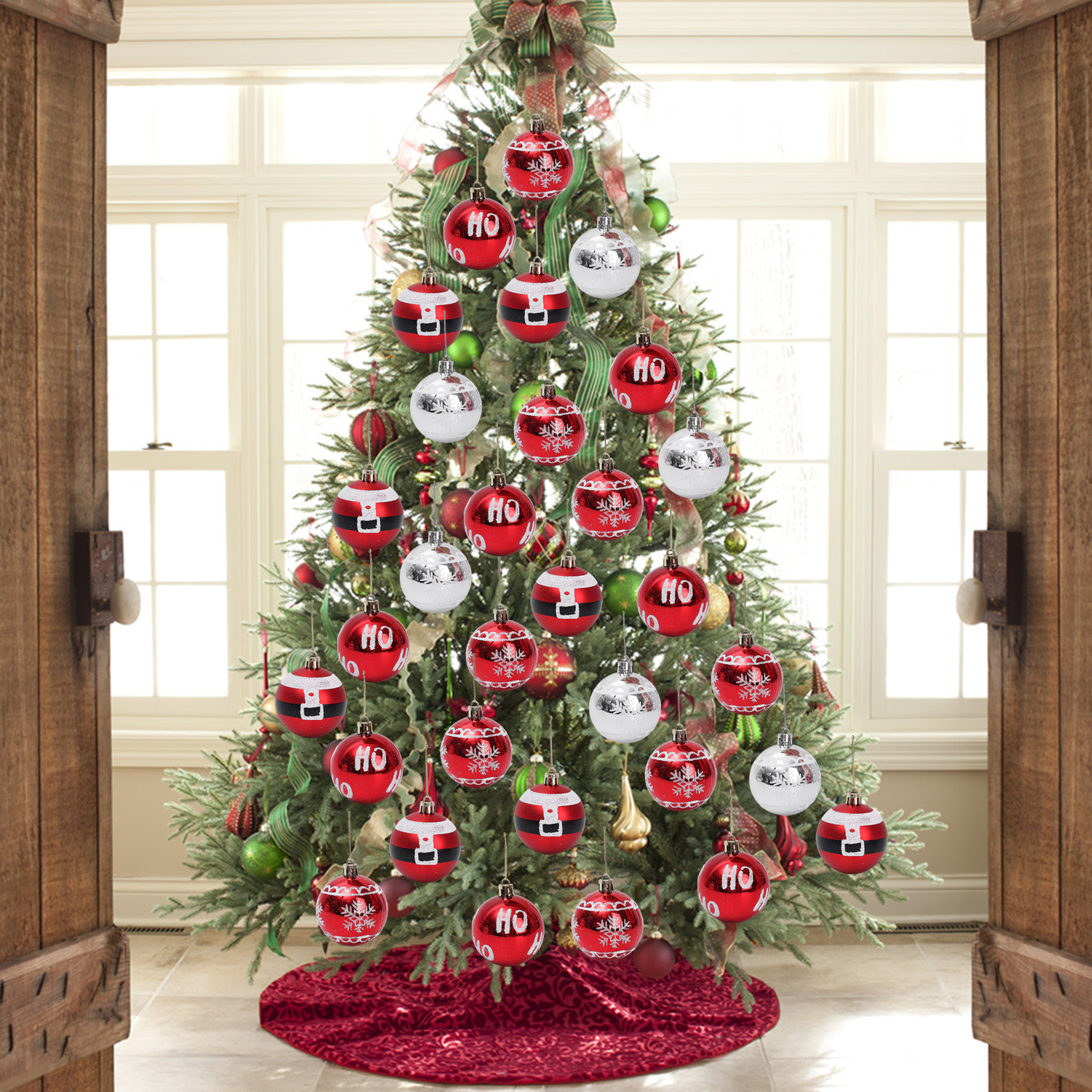 24/6 stuks Plastic Kerstballen Ornamenten DIY Kerstboom Hangende Hanger Rode Kerstballen Set voor Feest Bruiloft Decoratie