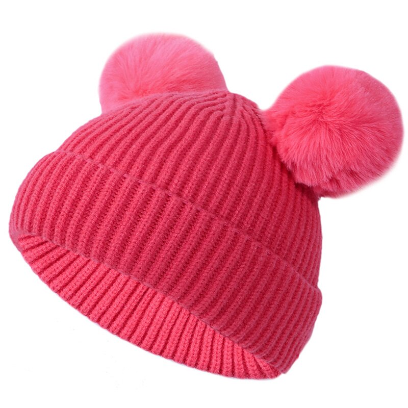 Baby hat vinter børn strikket hat imiteret pels pompon piger dreng beanie hat sød tegneserie hat toddler pige hat 0 to 7 år