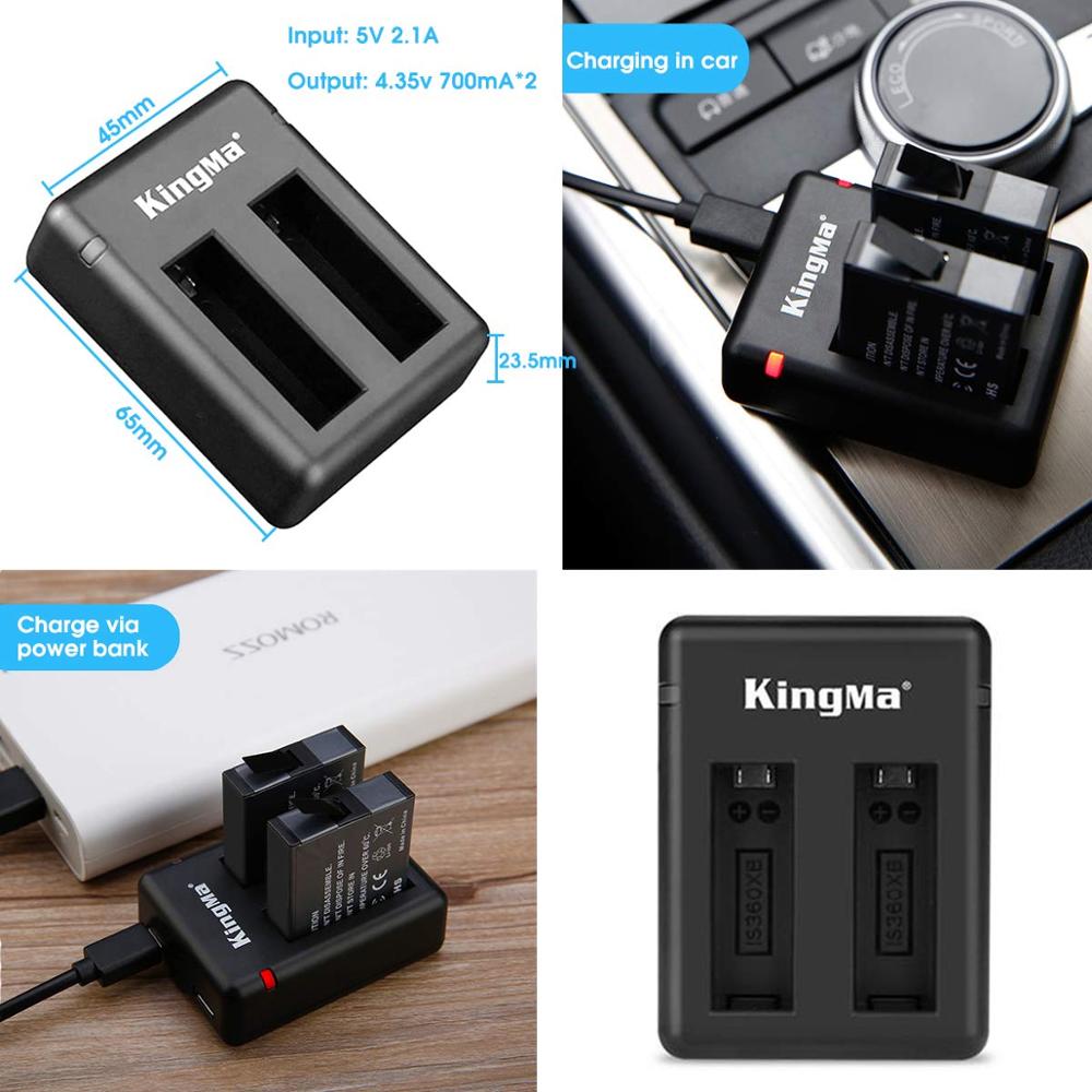 1150 mAh Original Kingma batterie au lithium pour Insta 360 X caméra + 2 fentes usb câble chargeur rapide pour Insta360 One X Accessores