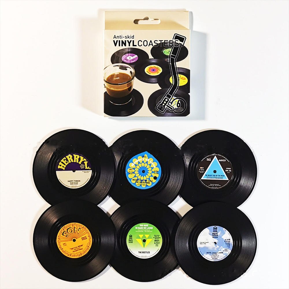 6 Pcs Retro Onderzetters Vinyl Cd Fun Drinken Koffie Onderzetters Speler Houder Desktop Bescherming Hittebestendige Anti-Slip Mat home Decor onderzetters onderzetter coaster coasters marmer onderzetter bekerhouder kers: 6pcs B