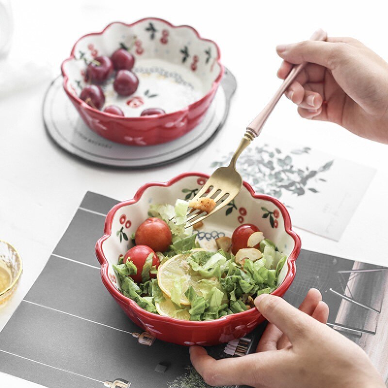 Japanese Hand-gemalt Keramik Kirsche Schüssel Nachtisch Snack Frühstück Müsli Salat Frucht Schüssel Ofen Restaurant Haushalt