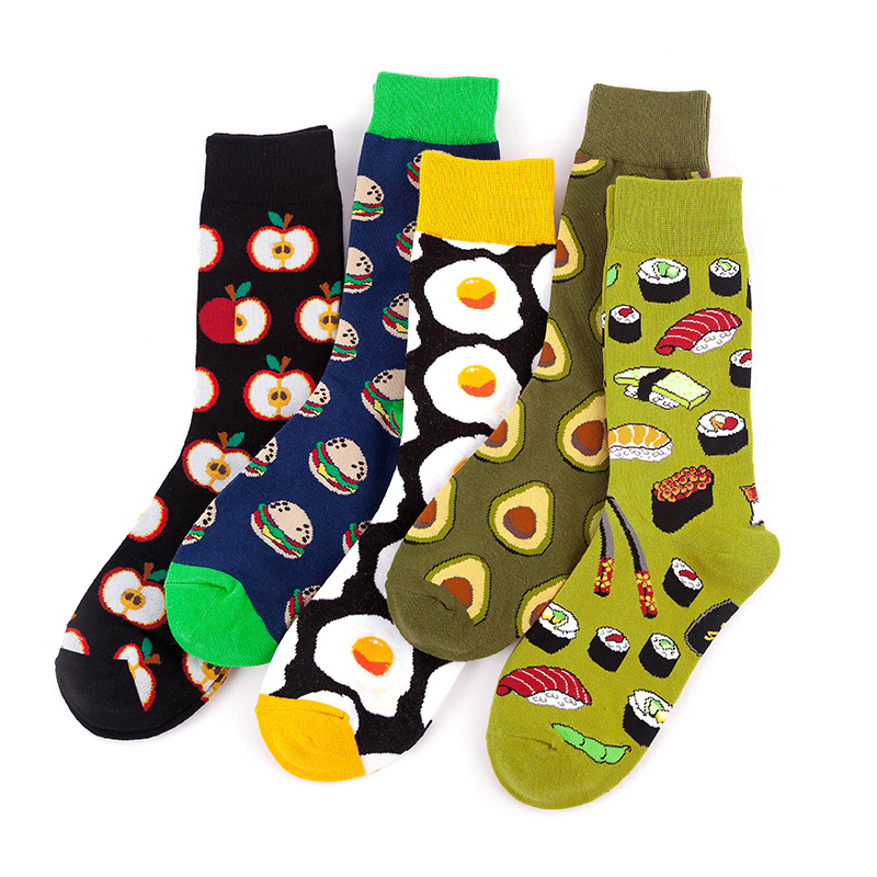 Calcetines felices de algodón para hombre y mujer, medias informales de Hip Hop Harajuku, fruta divertida, comida, tortilla, hamburguesa, aguacate, Sushi, cereza