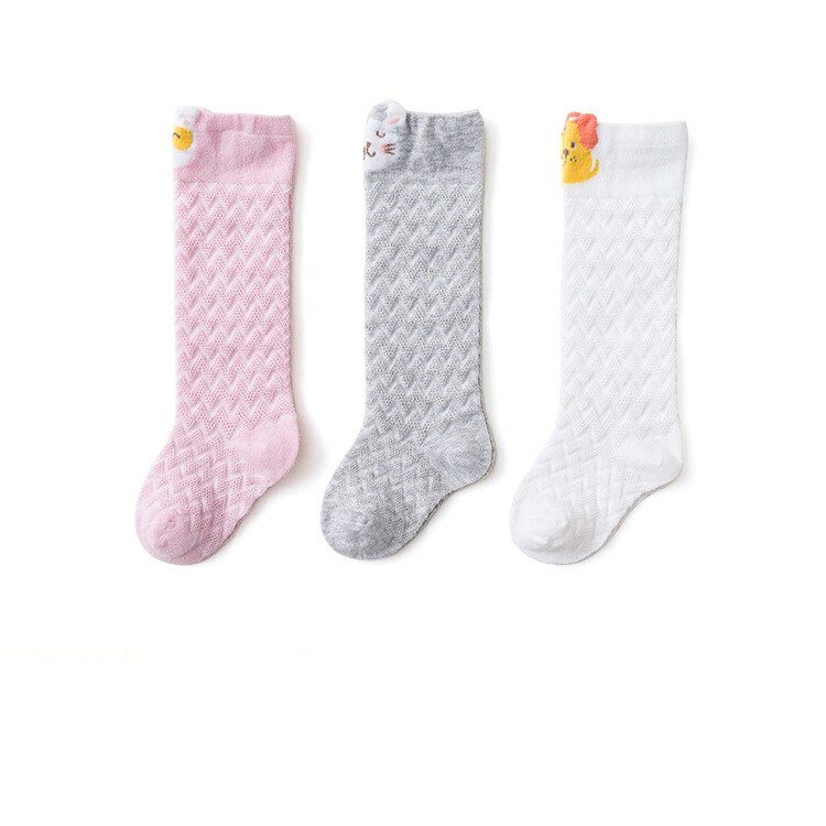 Girls Knee Baby Stockings Kids Summer Mesh Cartoon Baby Stocking Cotton Soft Elastic Girl Child Stocking Breathable Knee: Blue / 6-12M