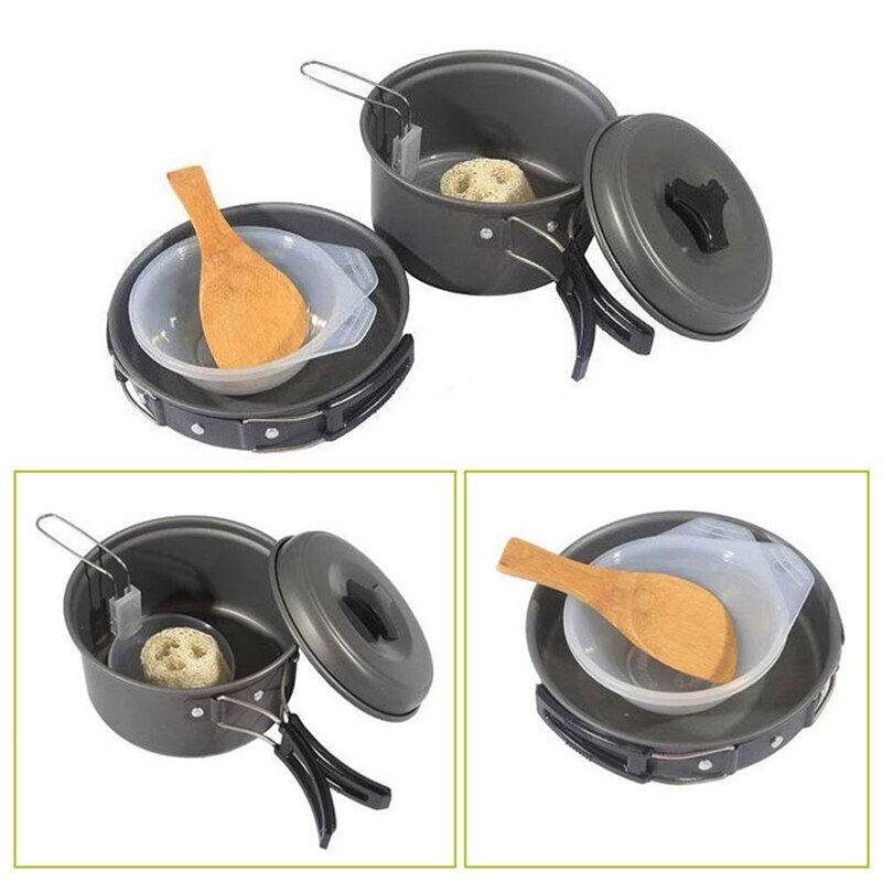 8pcs/set Outdoor Camping Pot Kits Portable Combination Picnic Pots Cookware Cooking Bowl Pan Kits for Backpacker Travel Supplies