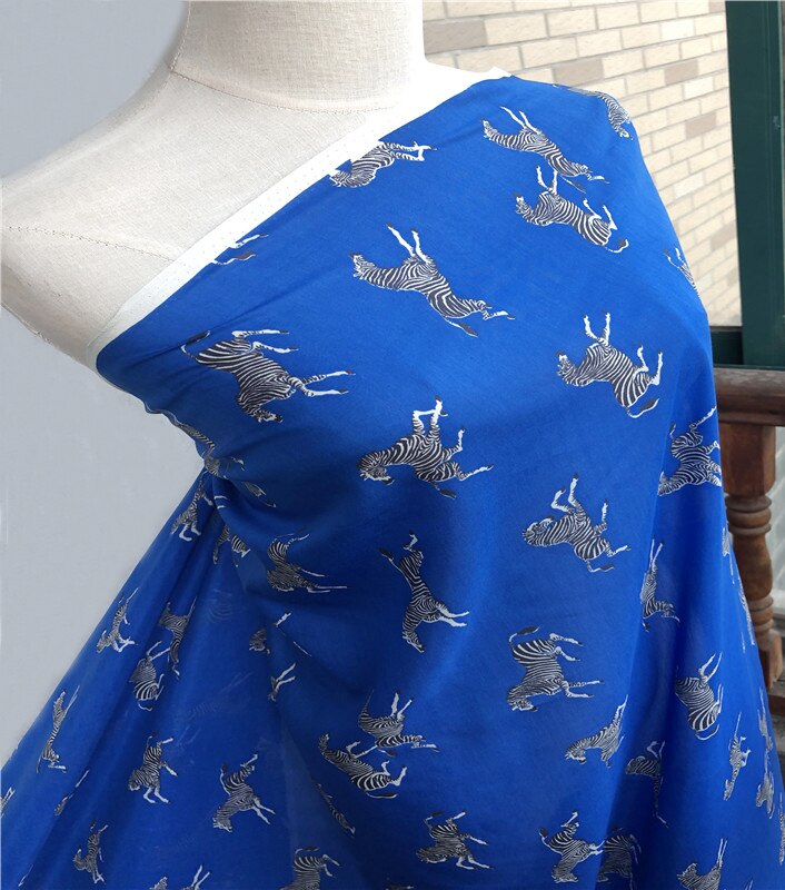 1 meter X 1.35 meter Royal Blue Zebra Print Fabric Natural Silk Cotton Gauze Material