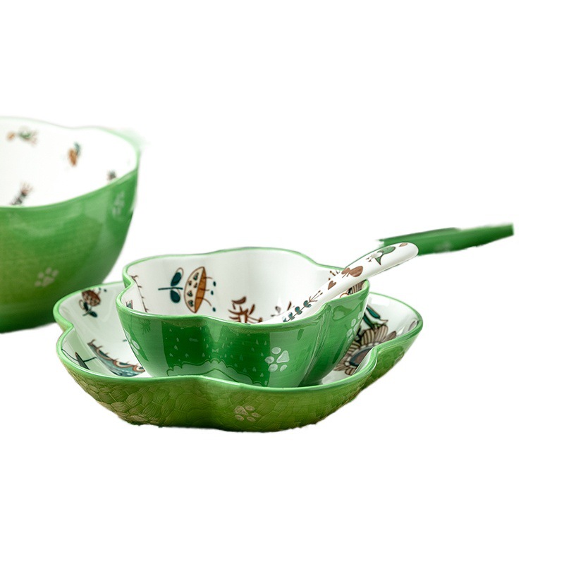 Hand Painted Cartoon Dinner Plate Family Lovely Children's Bowl Single Rice Bowl Vegetable Plate Japanese Bowl Dish Tableware