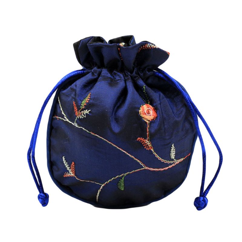 1Pc Traditionele Zijde Travel Pouch Klassieke Chinese Borduurwerk Sieraden Verpakking Zak Organisator Handtassen: Blauw