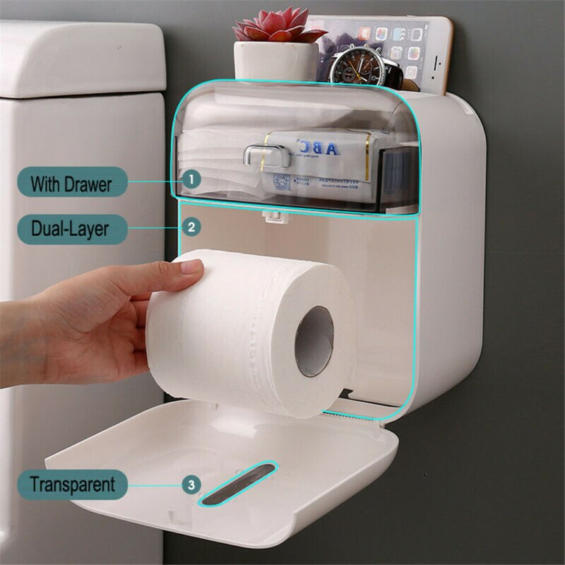Wall Mounted Toilet Paper Roll Holder Bathroom Tissue Box Dispenser Waterproof