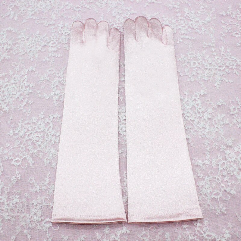 Guantes largos de la muchacha de la flor del satén de la Seda brillante de la princesa rosa para el desfile Formal de la boda de la del disfraz ST308