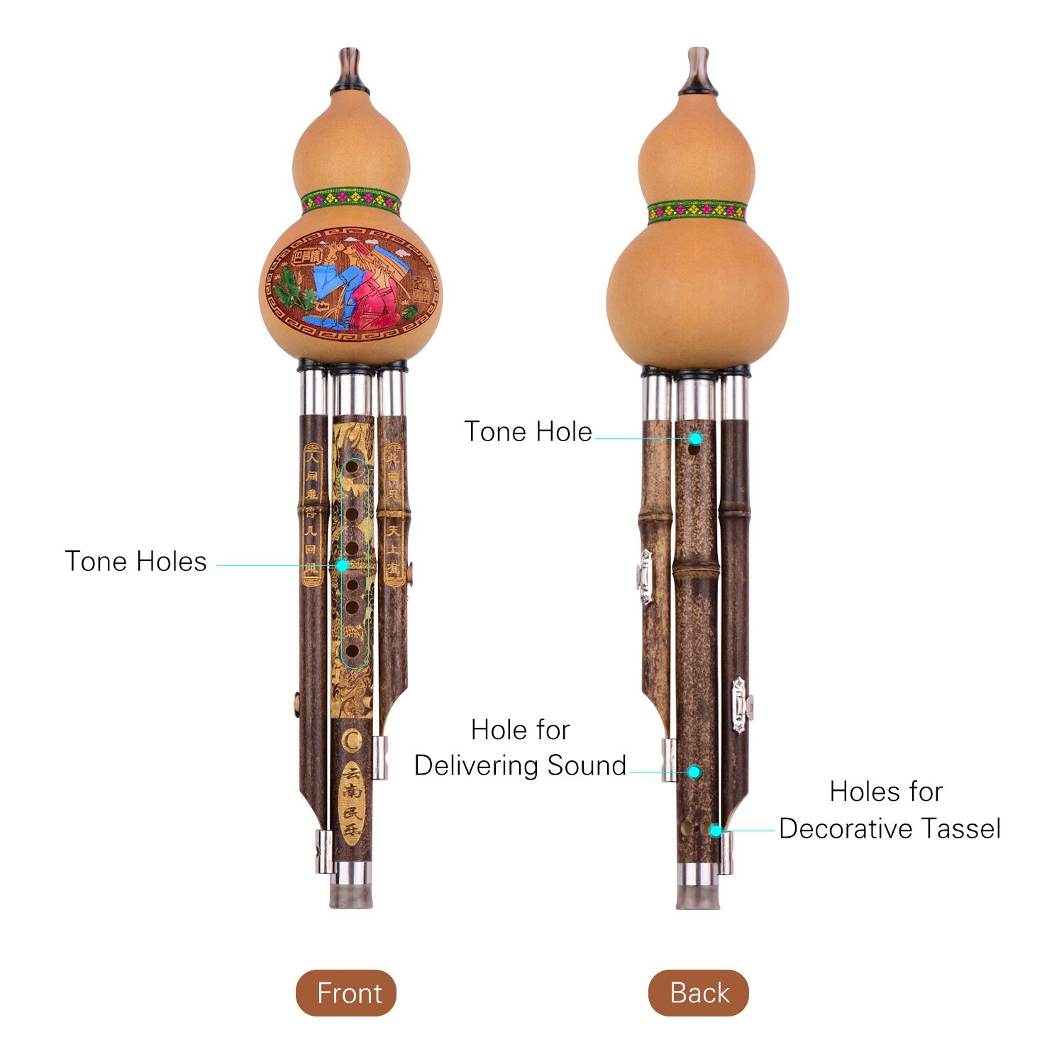 3 tone c-nøgle hulusi centnergraeskar cucurbit fløjte sorte bambus rør kinesisk traditionelt instrument med kinesisk knude sag for begyndere